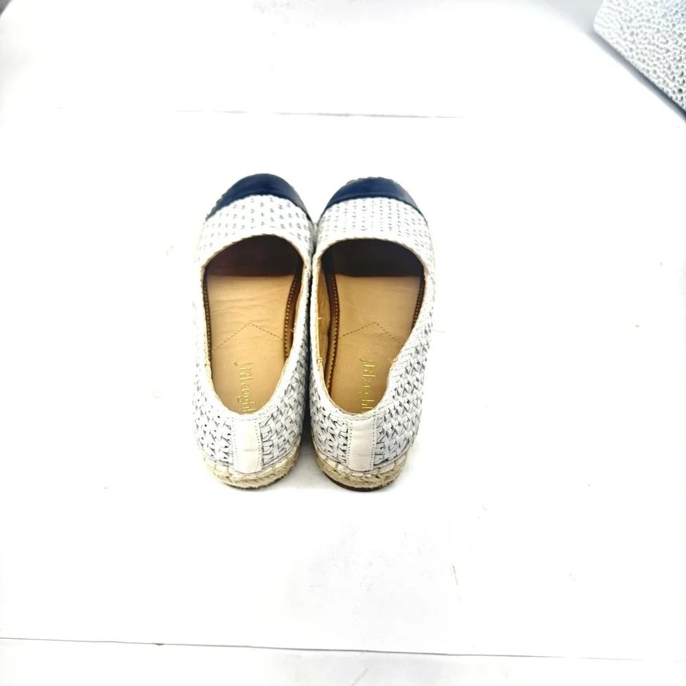 J. Mclaughlin Womens Espadrille Flat Leather Braided Slip Ons White & Navy 7M
